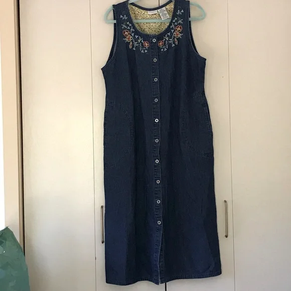 Vintage | Dresses | Vintage Denim Floral Embroidered Teacher Dress  Cottagecore 99s Size | Poshmark